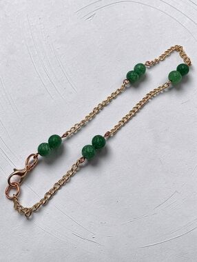 Handmade Gold Chain Anklet with Green Beads – Dainty Boho Jewelry